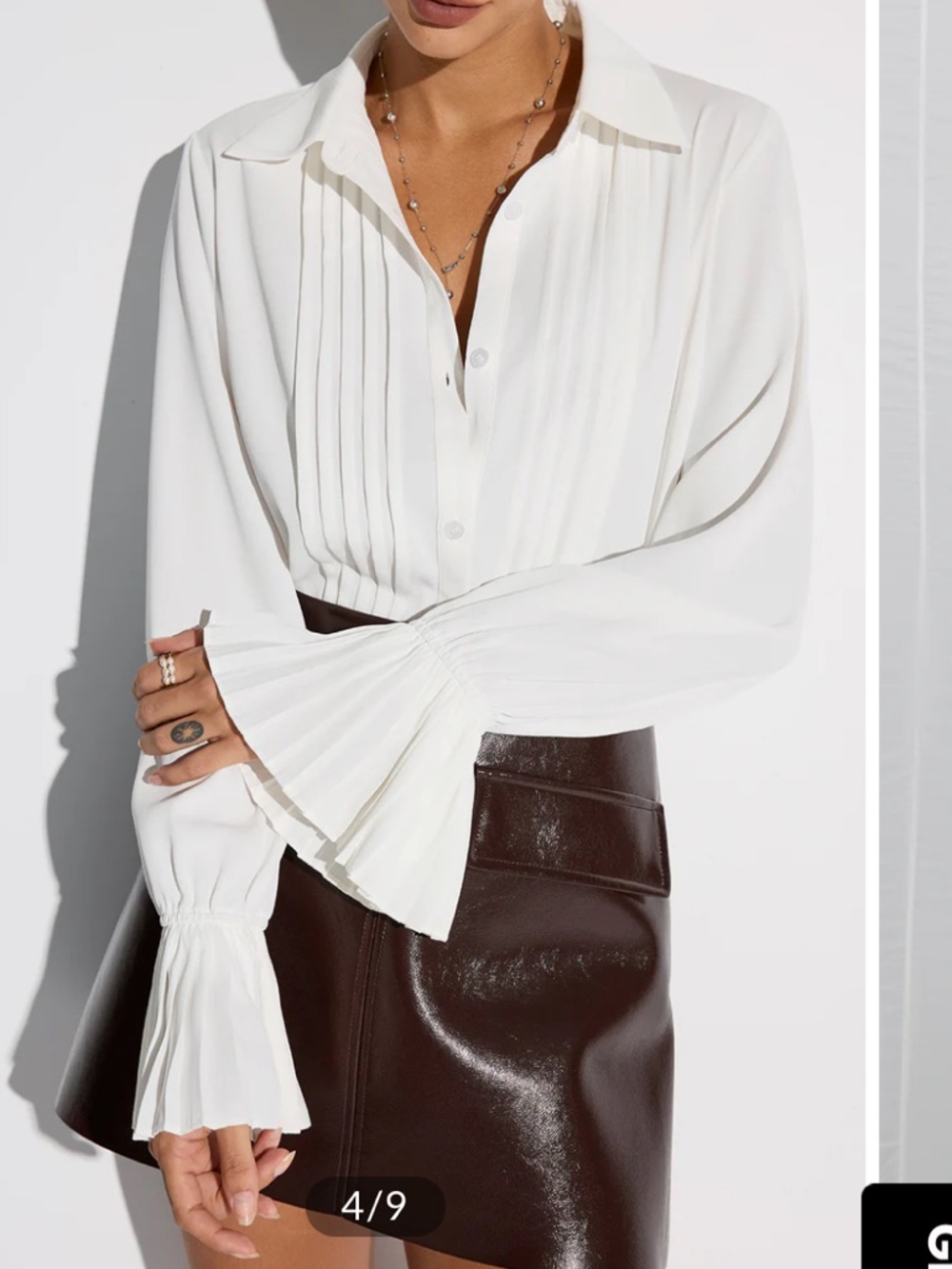 Commense White Pleated Button-Front Blouse